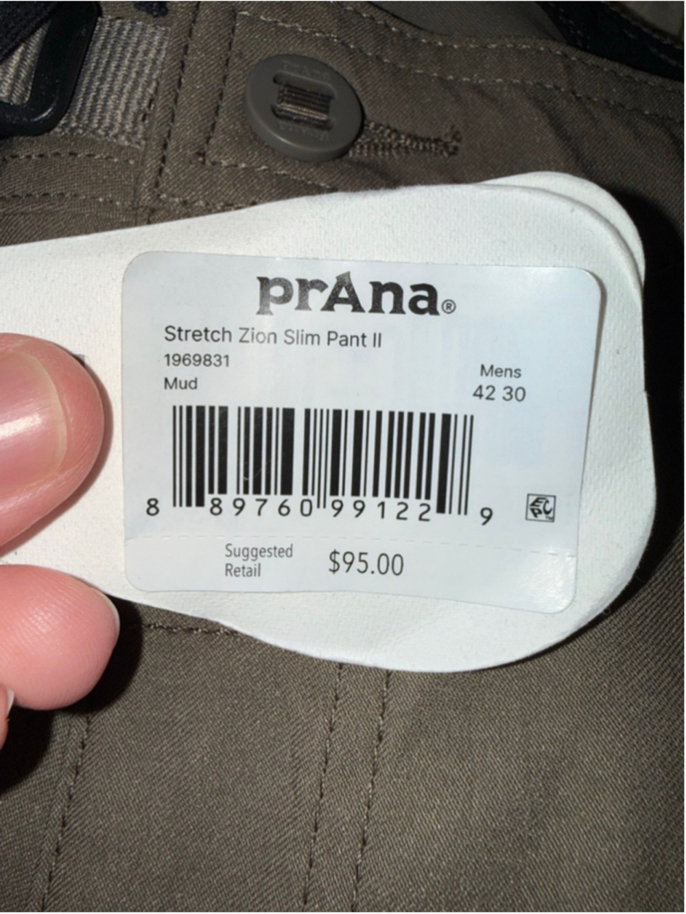 Men's Prana Pants size 42x30 Brown Stretch Zion Slim Cargo Pants Hiking Pants - Picture 15 of 16
